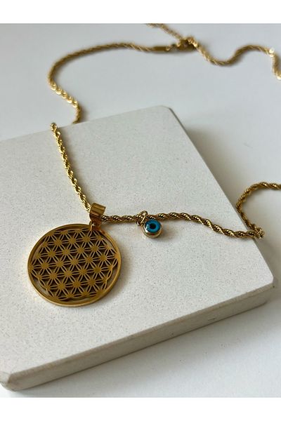 Ressia Evil Eye Flower of Life Symbol Twist Chain Steel Necklace