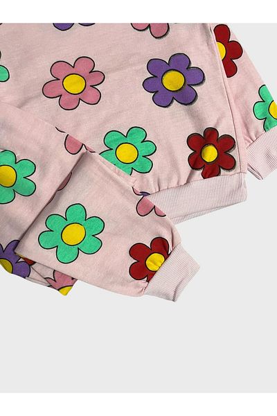 ALİŞ KİDS Girl's Pink Raised Floral Print Long Sleeve Pajamas Set