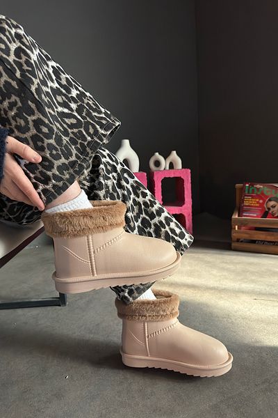 SHOEBELLAS Μπότες βροχής σε μπεζ γούνα Blen
