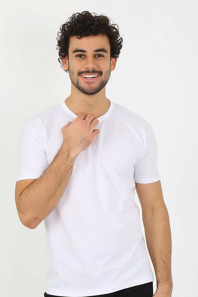 Akbeniz SMK fashion line Ανδρικό εσώρουχο με λαιμόκοψη σε λευκό χτενισμένο βαμβάκι 6567