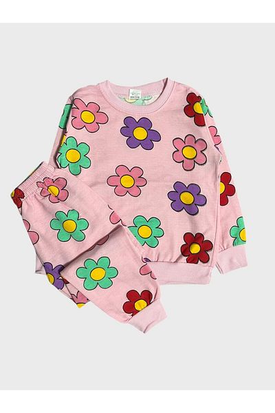 ALİŞ KİDS Girl's Pink Raised Floral Print Long Sleeve Pajamas Set