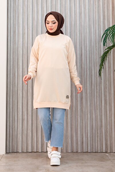 MODA تونيك طويل بتصميم دوامة باللون البيج