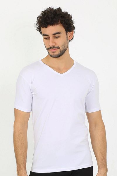 Akbeniz Tricou alb cu decolteu în V din Lycra pentru bărbați 65700