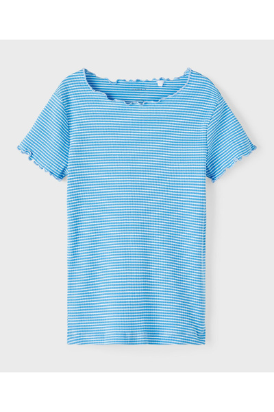 Name it بلوزة مريحة بفتحة رقبة مضلعة - أزرق