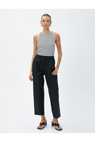 Koton Linen Blend Trousers with Tie Waist