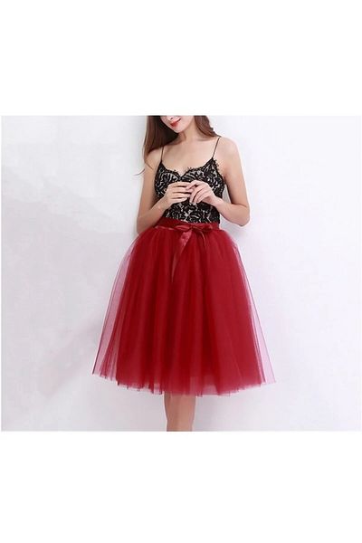 NSMLİFE 6 Layer Elastic Midi Women's Skirt - 65 cm Pleated Lined Knee Length Tutu