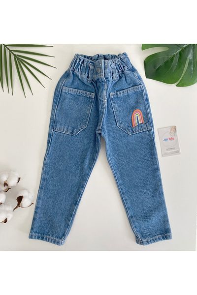 Jaju Baby Girl's Front Pocket Detailed Elastic Waist Jeans