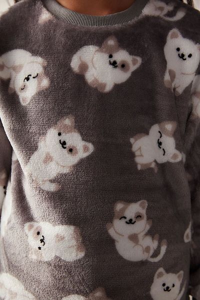 Penti Unisex Kids Cat Printed Gray Pajama Top
