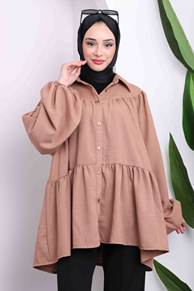 İmajButik Πουκάμισο με ελαστική φούστα με μανίκια βιζόν