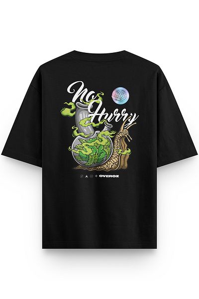 Overoz Μαύρο μπλουζάκι Oversize - No Hurry Back Printed, Unisex, 1299