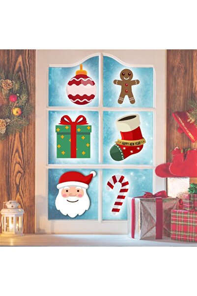 Partioutlet Yılbaşı Cam Stickeri 6 Adet 8x8 Cm