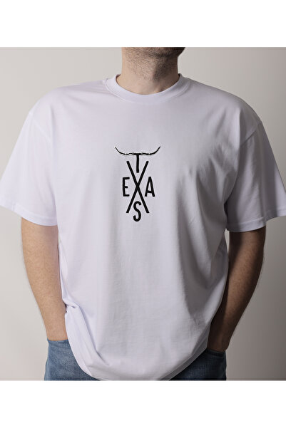 SWEATEE تي شيرت كبير الحجم برقبة دائرية من القطن بنسبة 100% مطبوع عليه تكساس ...