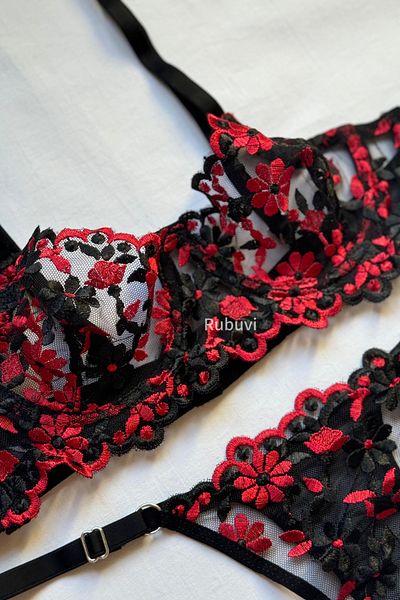 Rubuvi Μαύρο Γυναικείο Floral Underwire Lace Bralet Προίκα Εσώρουχα Σετ Σουτιέν Σετ Εσώρουχα