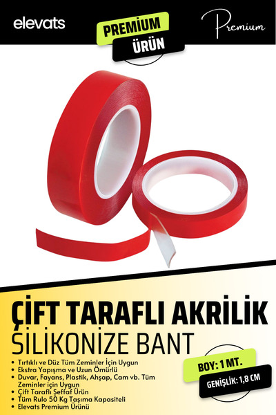 Elevats Premium Çift Taraflı Akrilik Sikonize Bant 1 Mt.