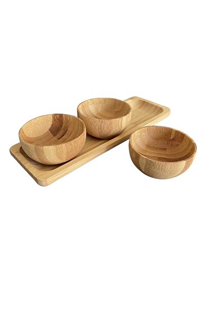 MİMOZA PARK 3 Lü Bambu Lüx Sunum Kasesi Çerezlik Servis Kasesi ( Bambu Altlık Hediyeli )