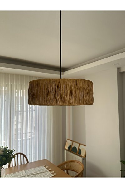 KorFam EL YAPIMI BOHEM SİLİNDİR  RUSTİK RAFYA AVİZE