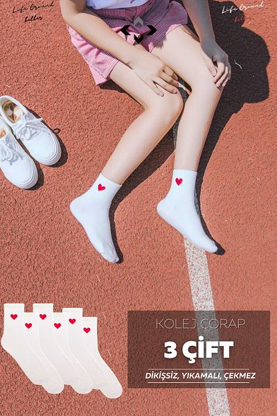 LİGROUND Unisex χτενισμένες βαμβακερές κάλτσες τένις - 3 ζευγάρια χωρίς ραφές, ανθεκτικές στη συρρίκνωση καρδιά, άνετη εφαρμογή, κολεγιακές αθλητικές κάλτσες
