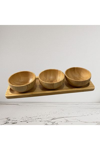 MİMOZA PARK 3-Piece Bamboo Luxury Presentation Bowl Snack Bowl (with Bamboo Base as a Gift)