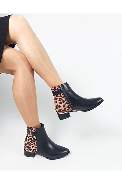 GDT Ayakkabı Black Color Leopard Patterned Buckle Zippered Women's Boots
