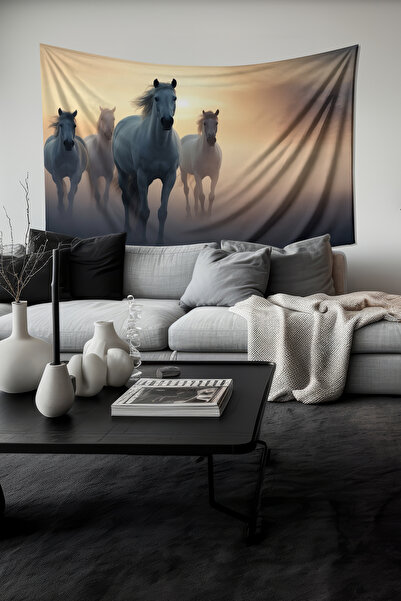 Moud's Стенен гоблен с шарки на коне Yılkı, стенен гоблен, велурена текстурир...