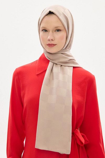 hijabchi Σκούρο μπεζ Εισαγόμενο μεταξένιο σάλι ζακάρ