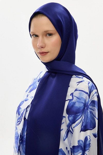 hijabchi Shiny Silky Evening Dress Janjan Shawl - Sax Blue