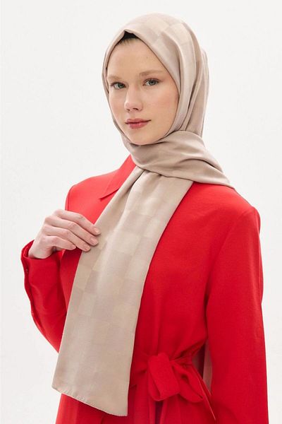 hijabchi Σκούρο μπεζ Εισαγόμενο μεταξένιο σάλι ζακάρ