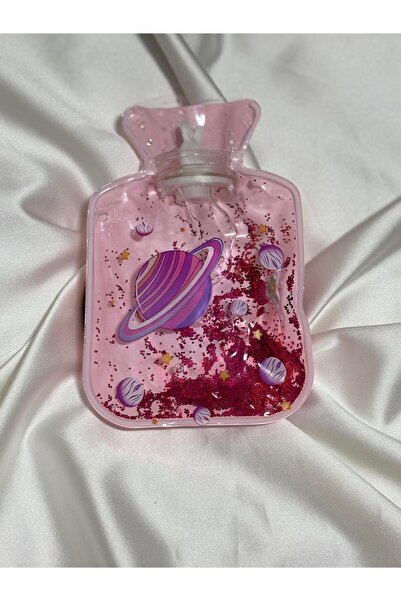 Genel Markalar Pembe Renk Uzay Motifli Simli Sıcak Su Torbası 200 ml 12x15 cm