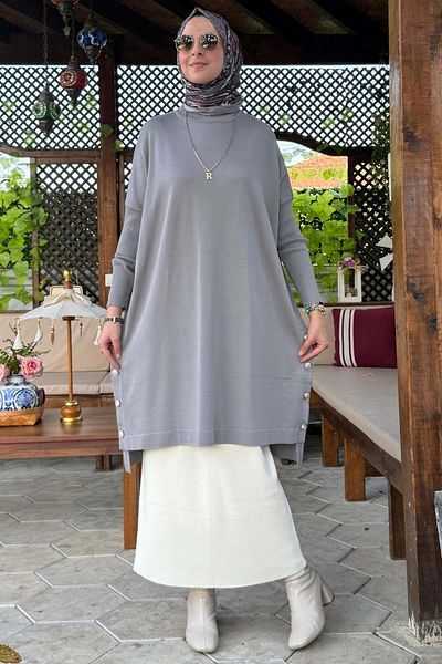 Rabia Şamlı Γκρι πλεκτό τούνικ Sevda