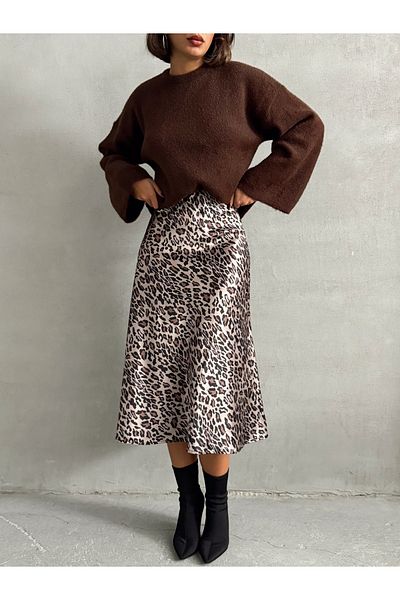 BEJNA Damenrock aus Satin mit Leopardenmuster