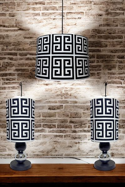 Göksu Lighting Fabric Model Pendant Lamp Chandelier Night and Table Lamp Set