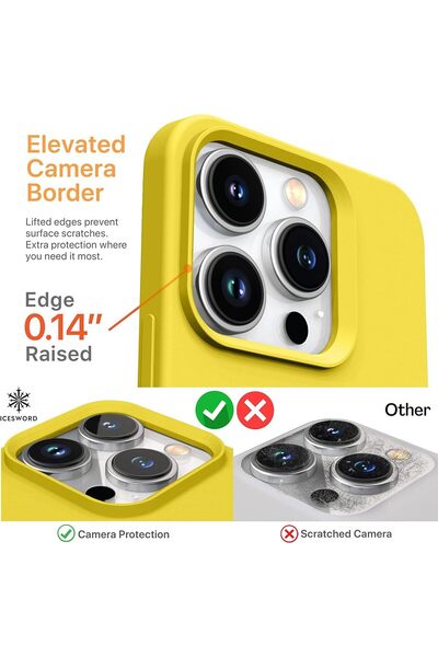 Merwish Apple Iphone 14 Promax Uyumlu Içi Kadife Logolu Lansman Silikon Kılıf Kapak Sarı
