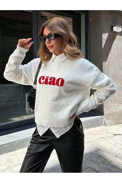 Puella Pulover Ciao Alb Roșu Crop