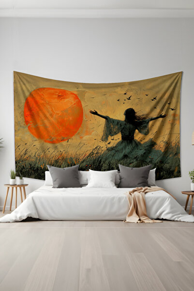 Moud's Gün Batımında Özgürlük Desenli Duvar Halısı Duvar Örtüsü Tapestry Süet...