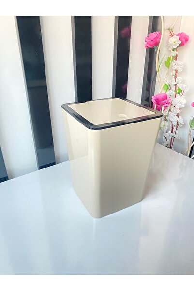 LUCES DESİGN 6 Liter Trash Can with Black Frame Cream Color Trash Can, Kitchen Bathroom Garbage Can