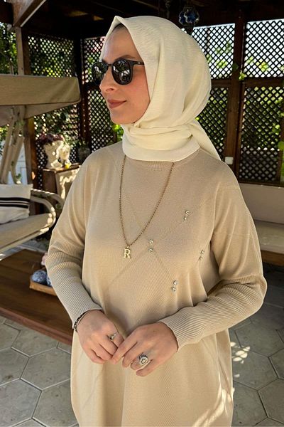 Rabia Şamlı Πλεκτό Μελδά Χρώμα Πέτρας