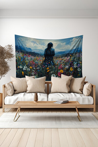 Moud's الوحدة في حقل الزهور منقوشة جدارية القماش الملمس Tapestry من جلد الغزال