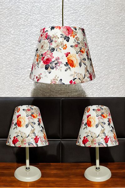 Göksu Lighting Fabric Model Pendant Lamp Chandelier Night and Table Lamp Set