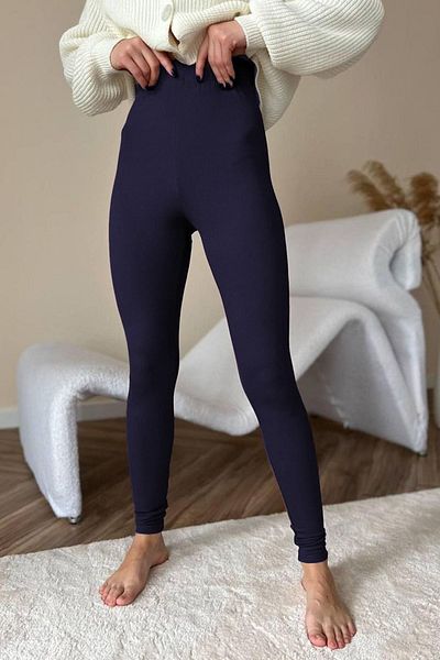 Madmext Marineblaue gerippte Damen-Leggings mit hoher Taille Mg1625
