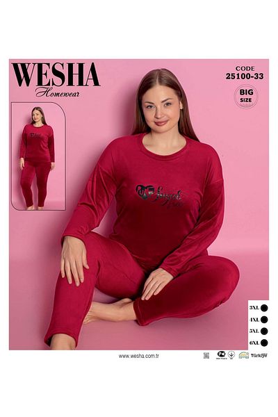 WESHA Women's Battal Large Size French Velvet Sugar Free Embroidery Pajamas Set