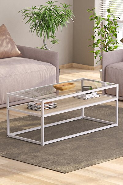 TOLIAHOME Modern Endülüs Beyaz Renk Metal Iskeletli Temper Camlı 2 Katlı Dikd...