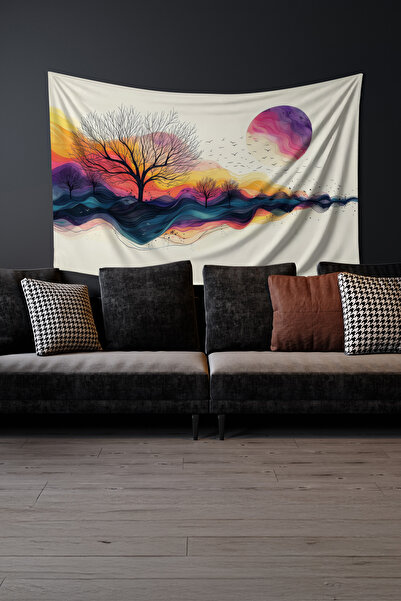 Moud's Цветен гоблен с шарка на залез, стенен гоблен, велурена текстурирана м...