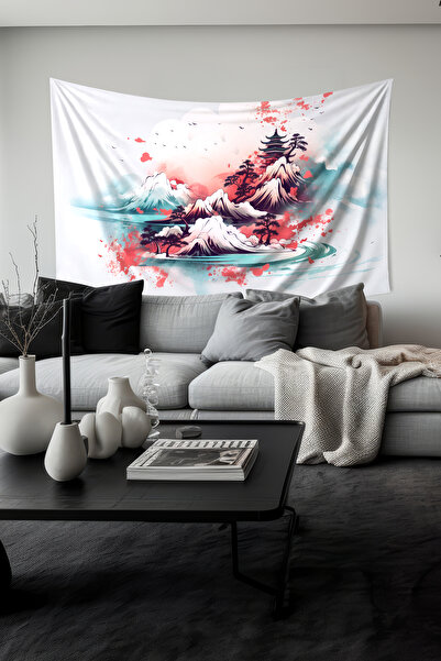 Moud's سجادة حائط منقوشة على شكل جبل ياباني، قماش من الجلد السويدي