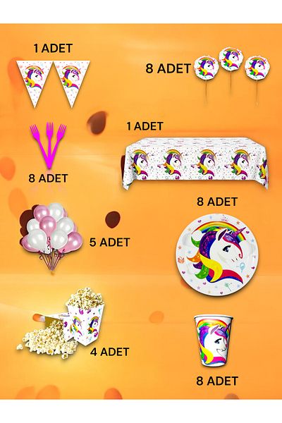 VibeHome 8-Person Unicorn Themed Luxury Set - Birthday Party and Fun Events
