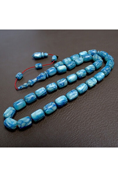 Tesbih Ruyasi Fransız Galalit Tesbih Yeni Trend Turkuaz Damarlı Tasarım 8x11mm