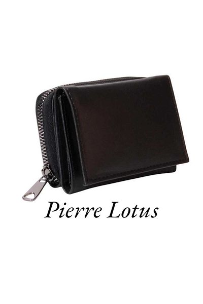 Pierre Lotus Γυναικείο κομψό μαύρο αξεσουάρ θήκης για κάρτες πορτοφολιού με φερμουάρ και κούμπωμα και θήκη για κέρματα Plc1092
