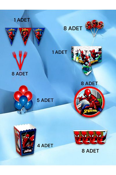 VibeHome 8-Person Spiderman Themed Luxury Set - Birthday Party and Fun Events
