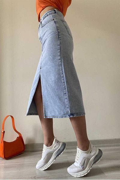İstangül Butik Fusta de blugi cu fantă midi