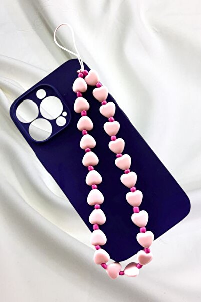 nftart.design Pembe  Kalpler Ve Mini Boncuklu Bilek Telefon Askısı , Telefon ...