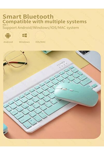 DEANB Bkb011 Mini 24x15cm Kablosuz Bluetooth Klavye & Mouse Seti - Universal Uyumlu, Taşınabilir Ve Şarjlı